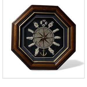 Vintage ~ Nautical ~ Knot Board ~ Wall Clock ~ Compass Rose ~ Wood ~ Octagon